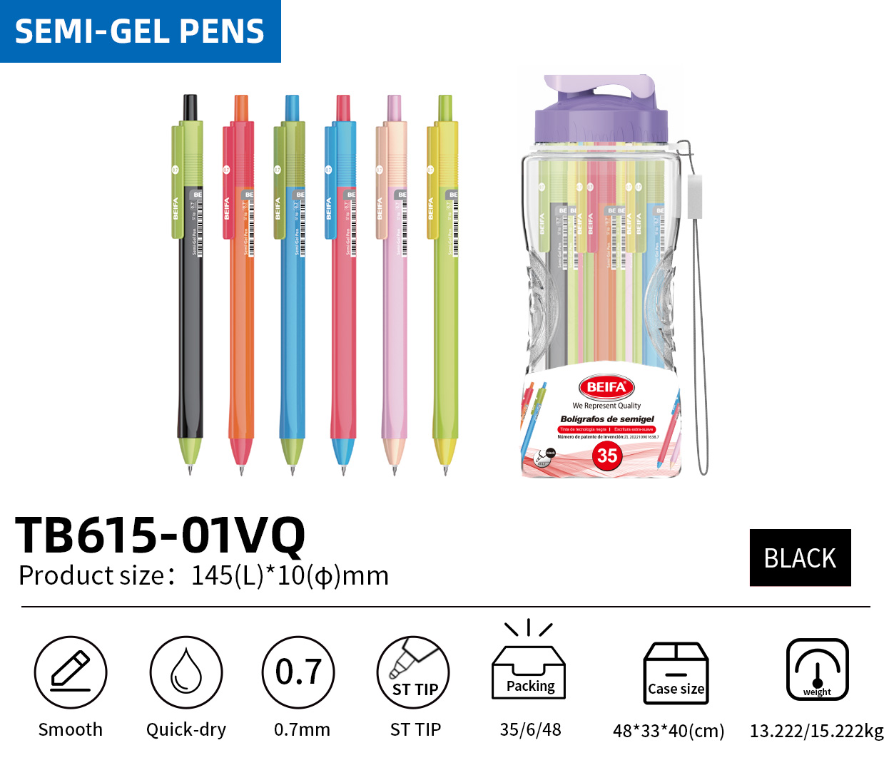 BEIFA TB615 0.7mm Semi-Gel Pen | Colorful Design & Smooth Writing | Mix Bulk Wholesale