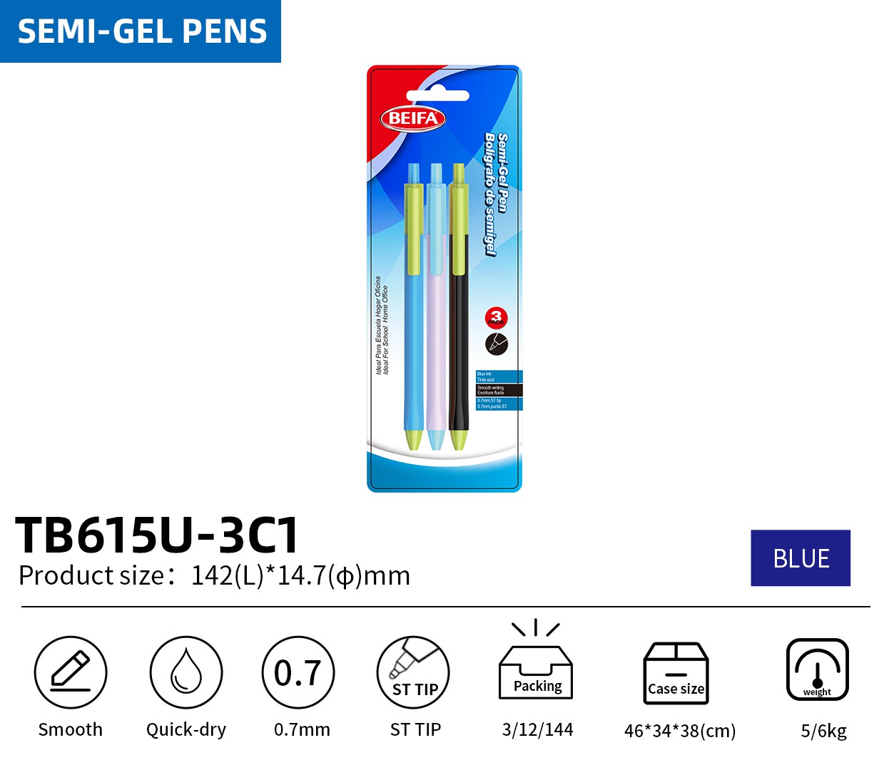 BEIFA TB615 0.7mm Semi-Gel Pen | Colorful Design & Smooth Writing | Mix Bulk Wholesale