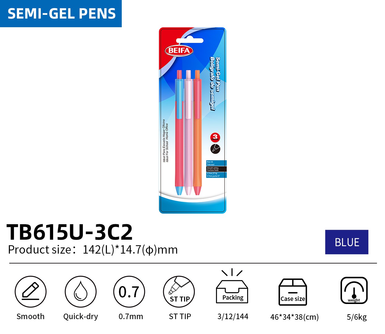 BEIFA TB615 0.7mm Semi-Gel Pen | Colorful Design & Smooth Writing | Mix Bulk Wholesale