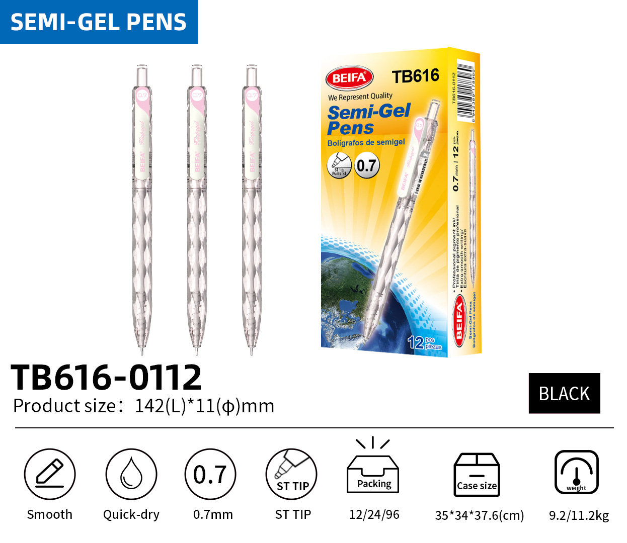 BEIFA TB616 0.5mm/0.7mm Semi-Gel Pen | Smooth Writing & Quick-Dry | Mix Bulk Wholesale