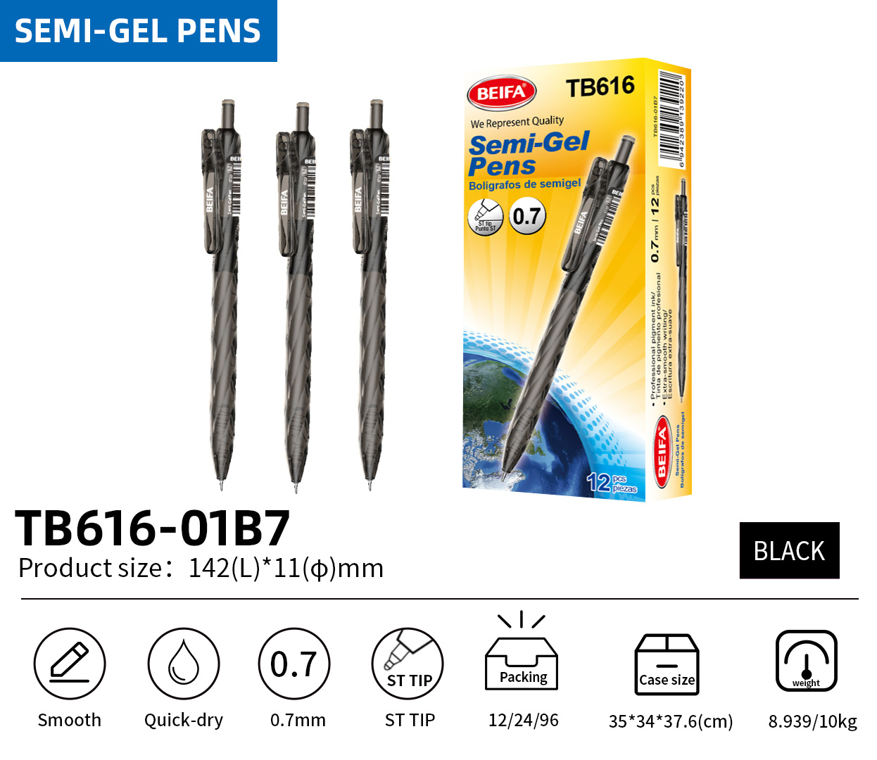 BEIFA TB616 0.5mm/0.7mm Semi-Gel Pen | Smooth Writing & Quick-Dry | Mix Bulk Wholesale