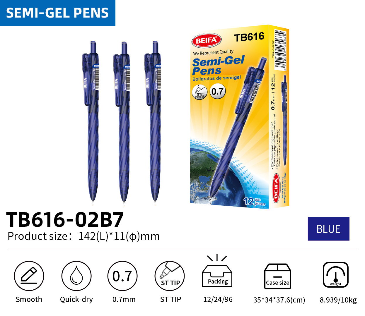 BEIFA TB616 0.5mm/0.7mm Semi-Gel Pen | Smooth Writing & Quick-Dry | Mix Bulk Wholesale