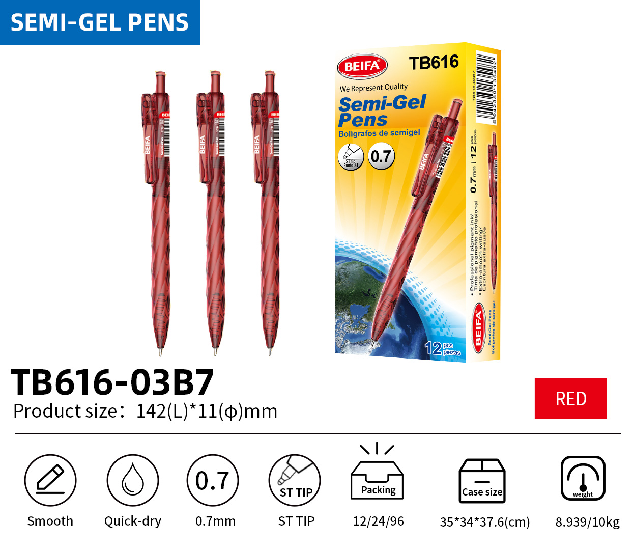 BEIFA TB616 0.5mm/0.7mm Semi-Gel Pen | Smooth Writing & Quick-Dry | Mix Bulk Wholesale