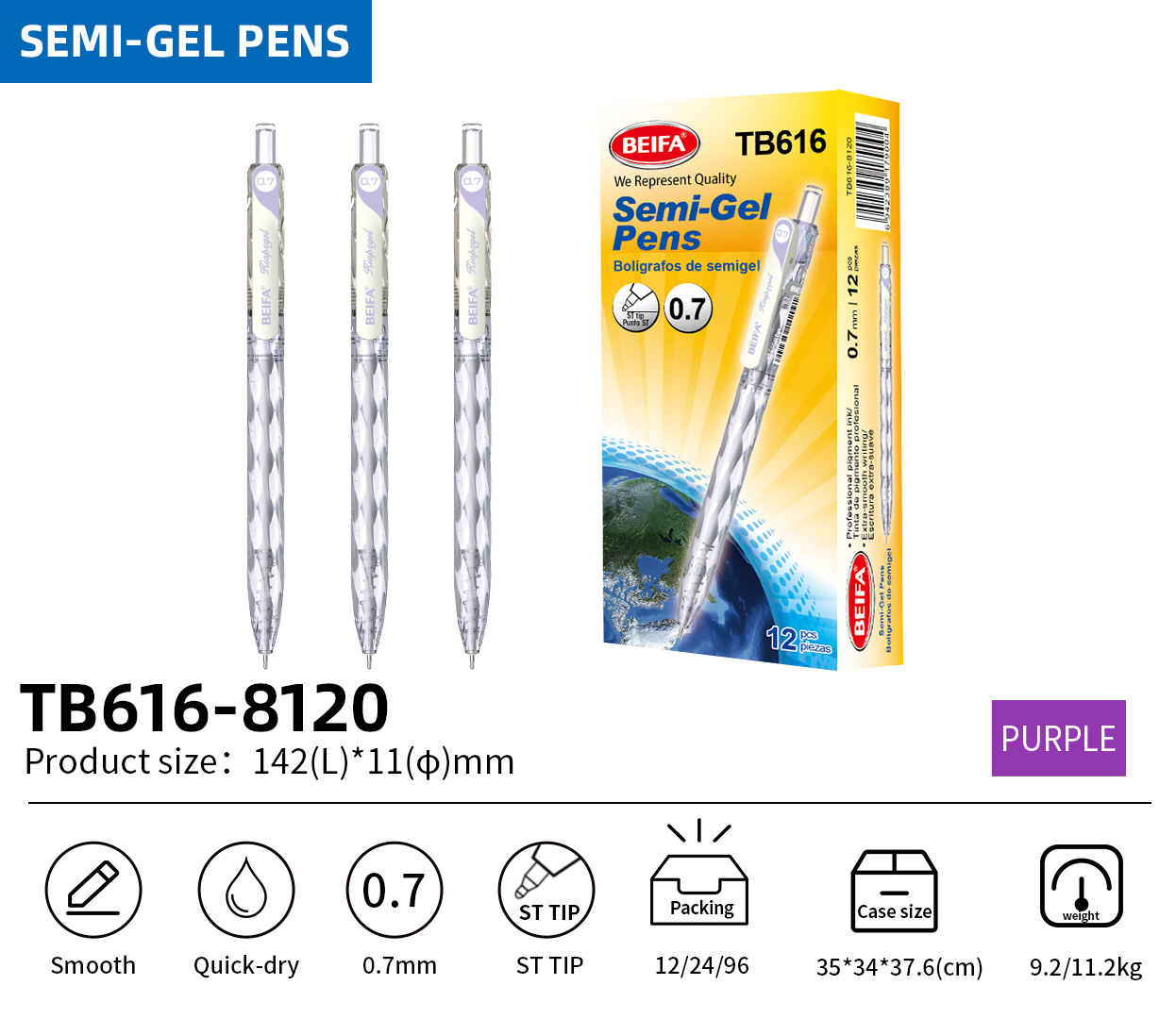 BEIFA TB616 0.5mm/0.7mm Semi-Gel Pen | Smooth Writing & Quick-Dry | Mix Bulk Wholesale