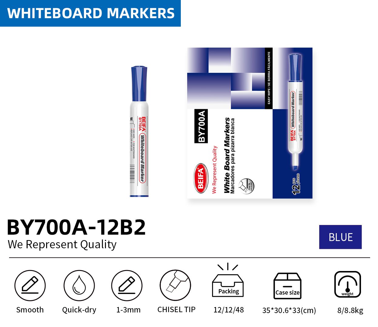 BEIFA BY700&BY700A Whiteboard Marker Set with Eraser Chisel Tip Dry Erase Markers | Mix Bulk