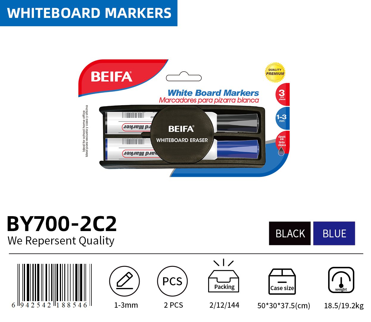 BEIFA BY700&BY700A Whiteboard Marker Set with Eraser Chisel Tip Dry Erase Markers | Mix Bulk