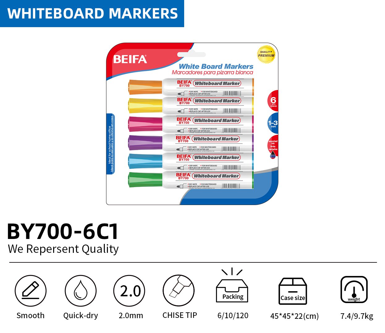 BEIFA BY700&BY700A Whiteboard Marker Set with Eraser Chisel Tip Dry Erase Markers | Mix Bulk