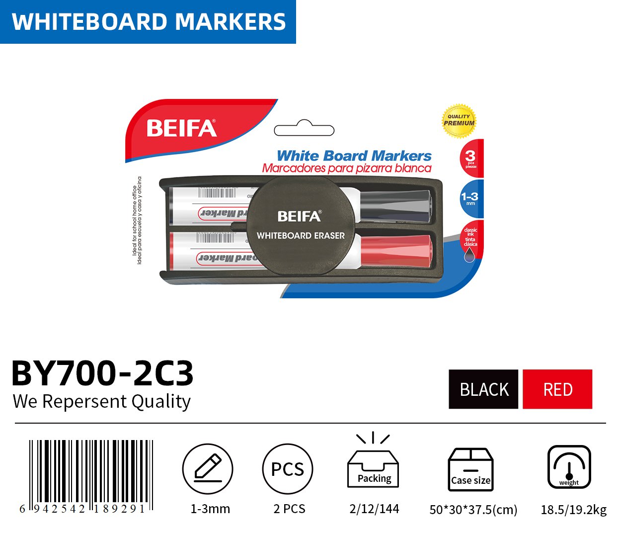 BEIFA BY700&BY700A Whiteboard Marker Set with Eraser Chisel Tip Dry Erase Markers | Mix Bulk