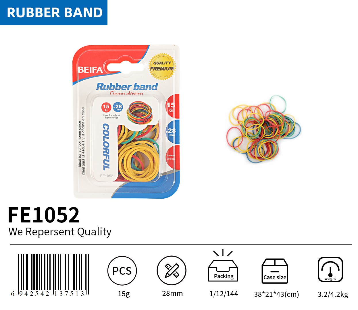 BEIFA FE1052 Colorful Rubber Bands 28mm Elastic Band Pack Wholesale | Mix Bulk