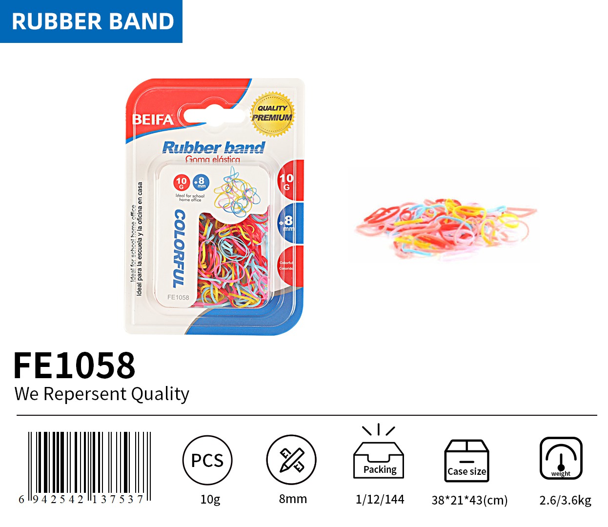 BEIFA FE1058 Colorful Rubber Bands 8mm Multicolor Elastic Band Pack Wholesale | Mix Bulk