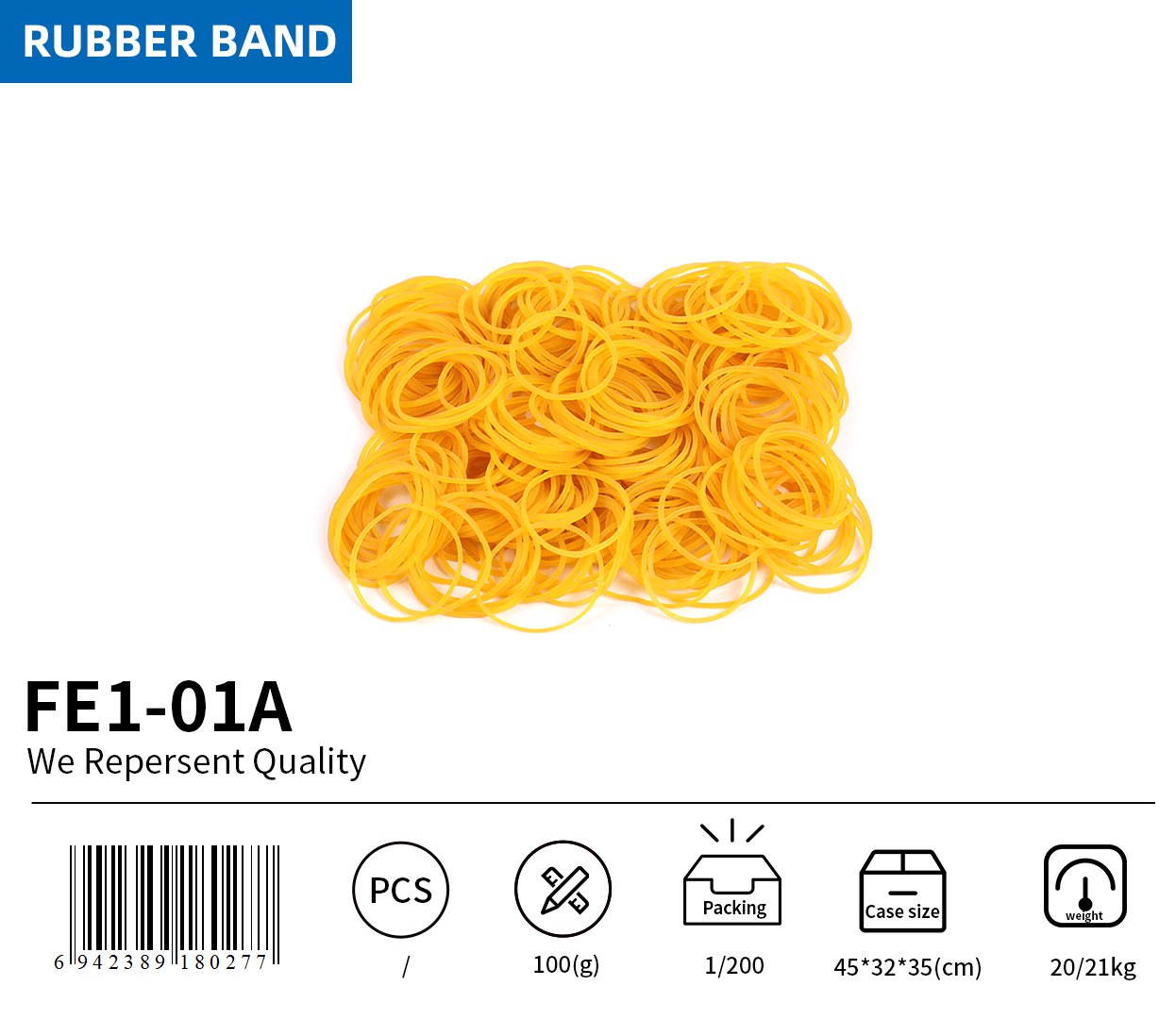 BEIFA FE1 Yellow Rubber Bands Wholesale Elastic Office Rubber Bands | Mix Bulk