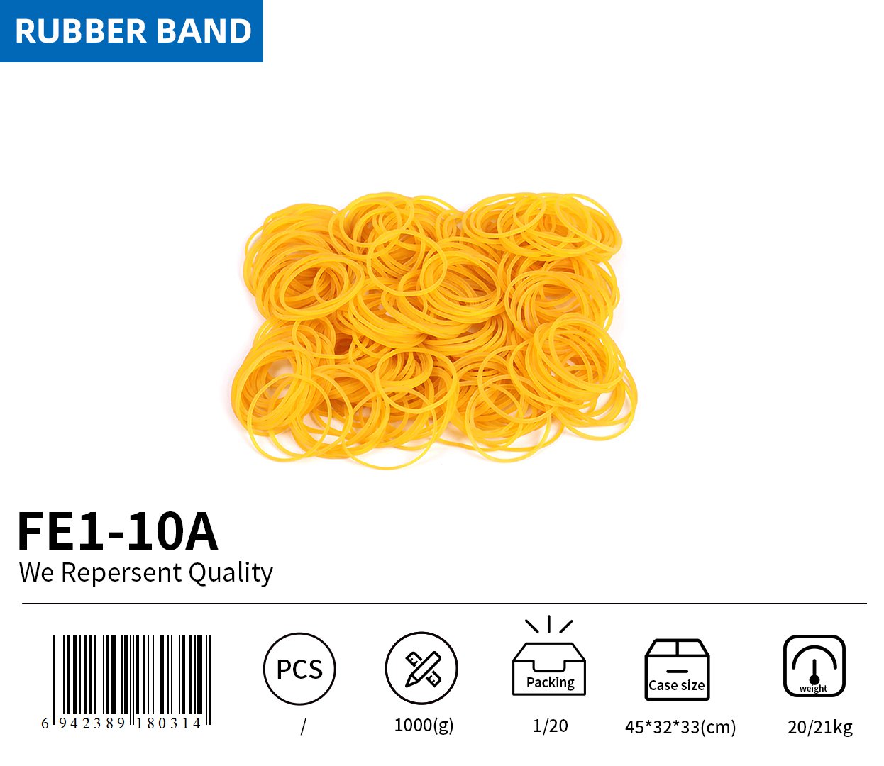 BEIFA FE1 Yellow Rubber Bands Wholesale Elastic Office Rubber Bands | Mix Bulk