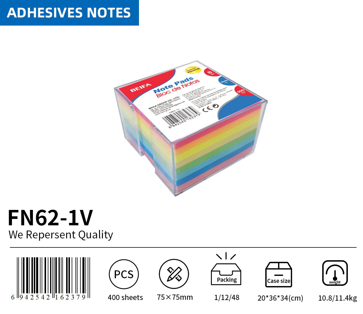 BEIFA Premium Adhesive Notes 75x75mm | Bright Sticky Pads for Office & School | Mix Bulk Wholesale