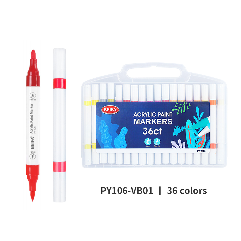 BEIFA PY106 Dual Tip Dual Color Acrylic Marker Set Multi-Color Paint Pens Wholesale | Mix Bulk