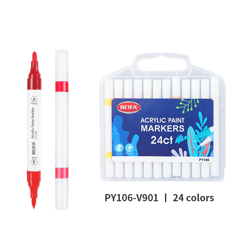 BEIFA PY106 Dual Tip Dual Color Acrylic Marker Set Multi-Color Paint Pens Wholesale | Mix Bulk