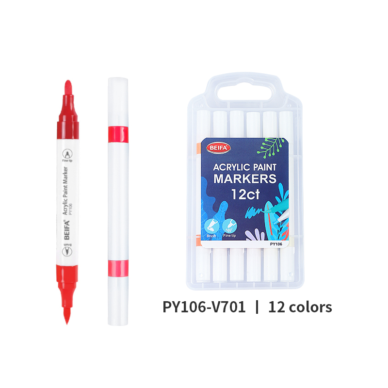 BEIFA PY106 Dual Tip Dual Color Acrylic Marker Set Multi-Color Paint Pens Wholesale | Mix Bulk