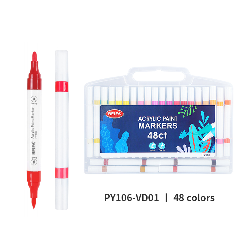 BEIFA PY106 Dual Tip Dual Color Acrylic Marker Set Multi-Color Paint Pens Wholesale | Mix Bulk