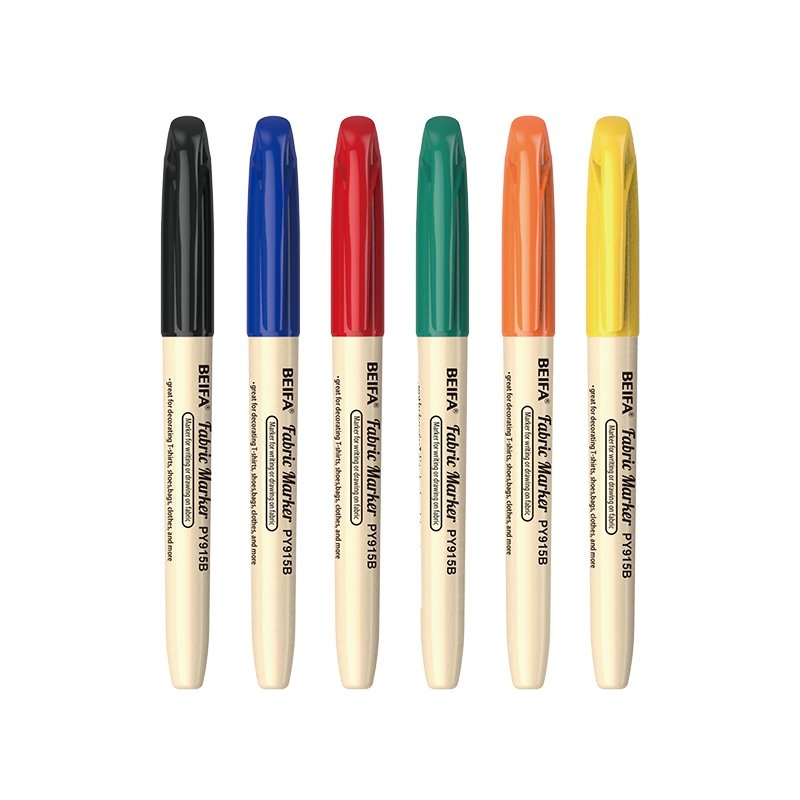 BEIFA PY915B Fabric Markers | 1-3mm Tip, Washable & Permanent on Cloth | Black, Blue, Red, Green, Yellow, Orange | Mix Bulk Ready to Ship