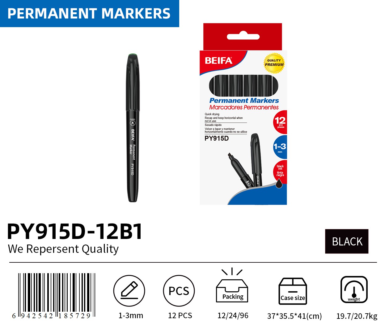 BEIFA PY915D Permanent Marker Set | Ready to Ship Bulk Wholesale | Mix Bulk