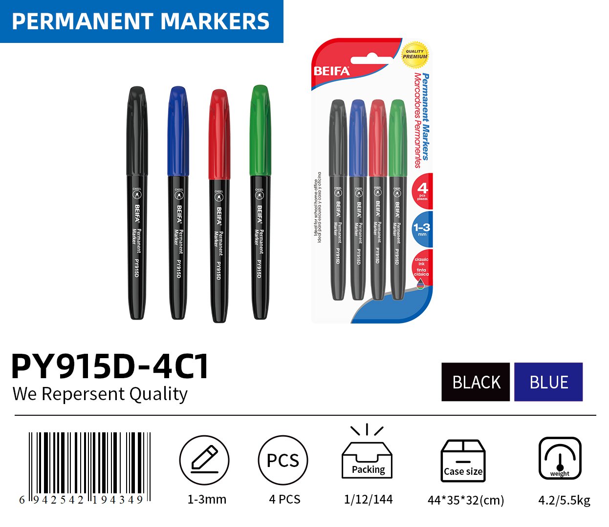 BEIFA PY915D Permanent Marker Set | Ready to Ship Bulk Wholesale | Mix Bulk