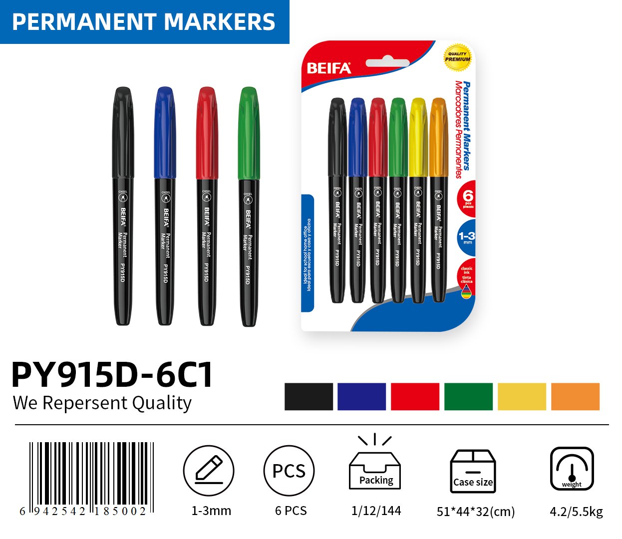 BEIFA PY915D Permanent Marker Set | Ready to Ship Bulk Wholesale | Mix Bulk