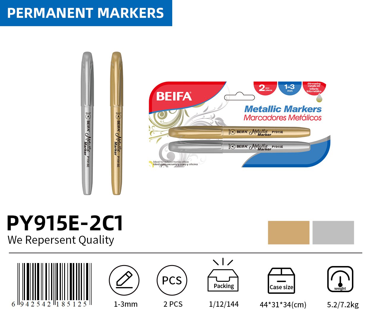 BEIFA PY915E Metallic Marker Set | Bulk Wholesale Metallic Pens | Mix Bulk