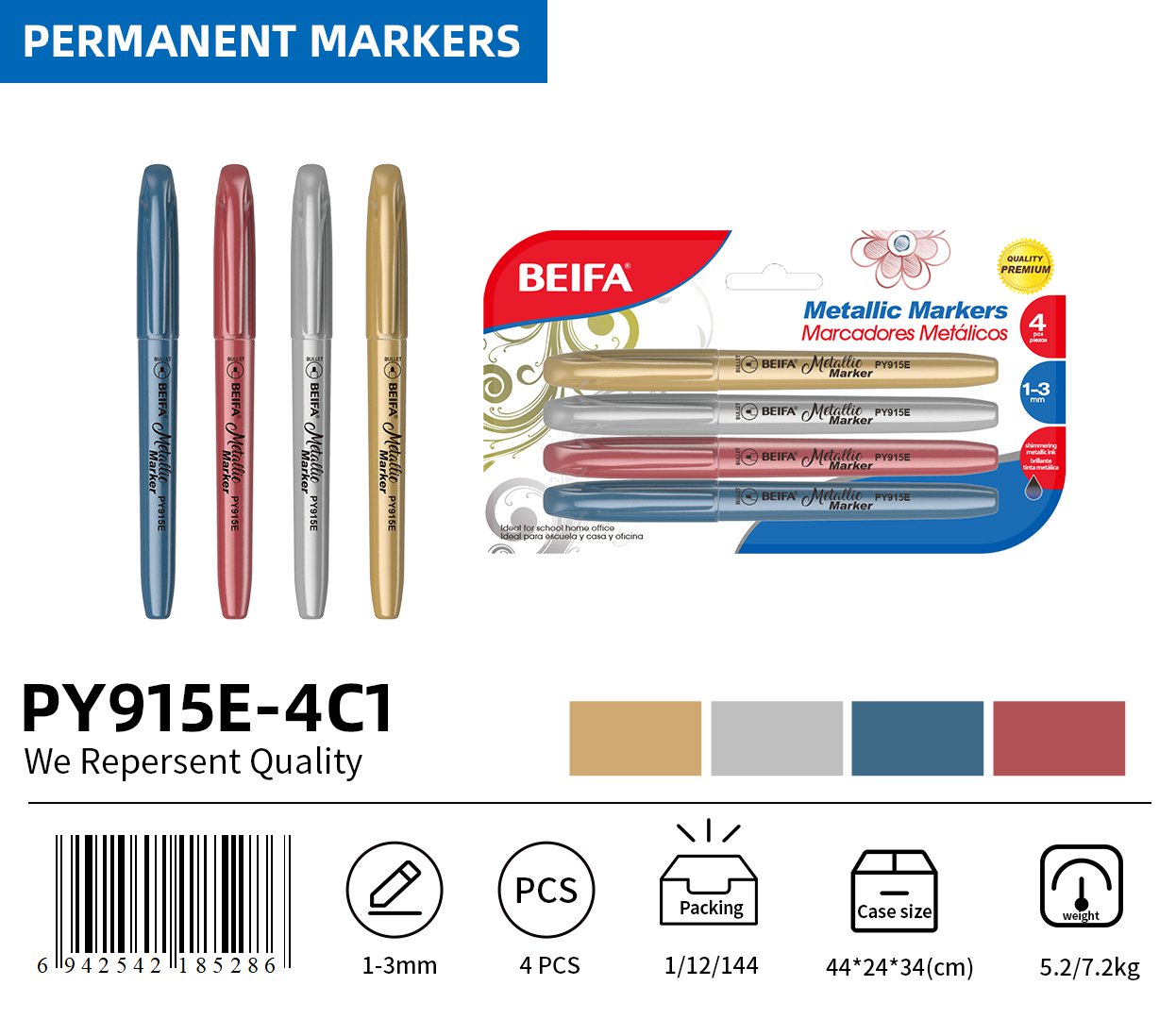 BEIFA PY915E Metallic Marker Set | Bulk Wholesale Metallic Pens | Mix Bulk