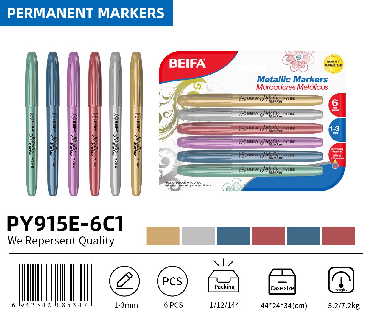 BEIFA PY915E Metallic Marker Set | Bulk Wholesale Metallic Pens | Mix Bulk