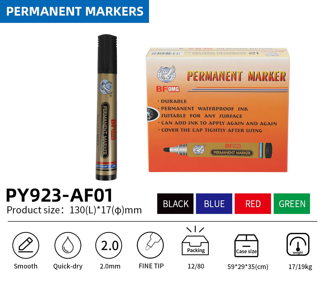 BEIFA PY923 Permanent Marker Bullet Tip Waterproof Multi-Color Wholesale | Mix Bulk