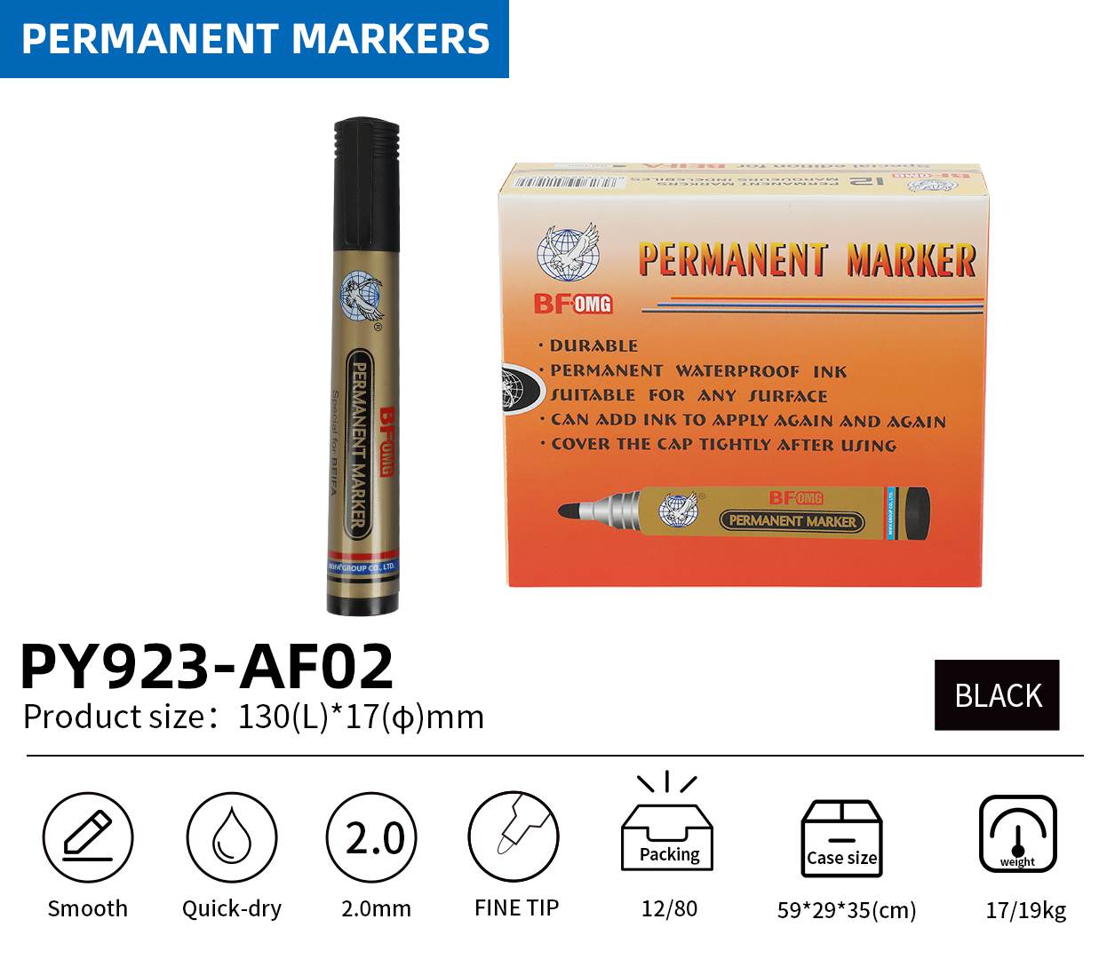 BEIFA PY923 Permanent Marker Bullet Tip Waterproof Multi-Color Wholesale | Mix Bulk
