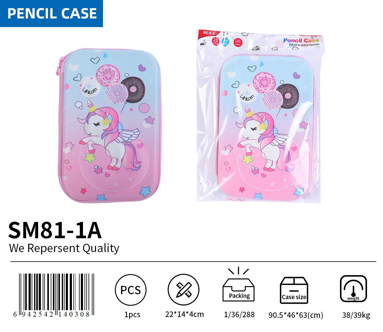 BEIFA SM81 EVA Unicorn Pencil Case | Large Capacity Kids Pencil Box | Mix Bulk