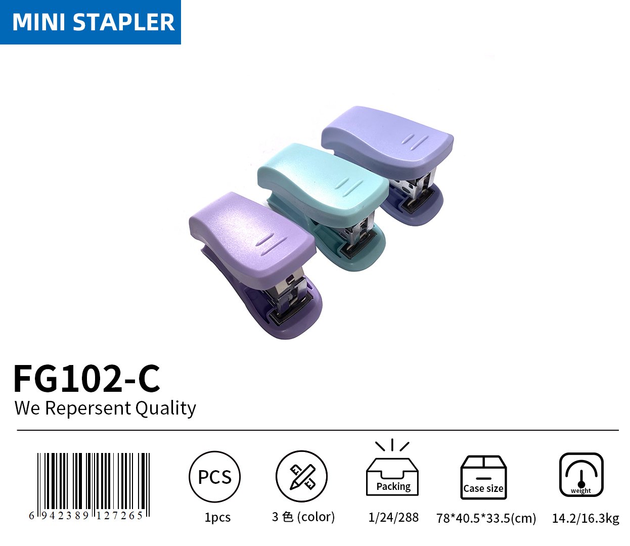 BEIFA FG102-C Mini Stapler Set | Cute Office Stapler Wholesale | Mix Bulk