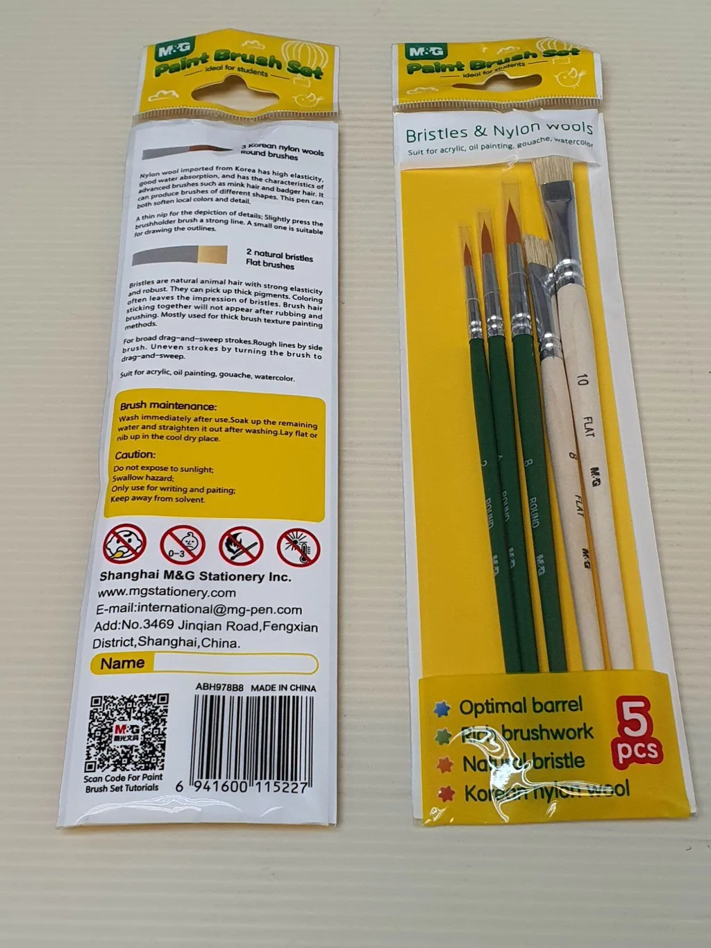 M&G ABH978B8 mixed paint brush set 5 Pieces Nylon & Bristle Wholesale