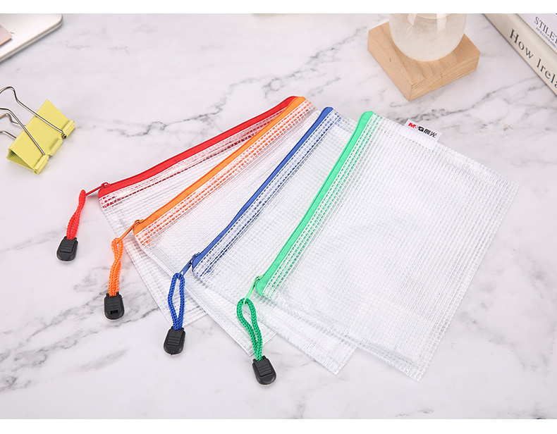 M&G PVC Mesh Zipper File Bags A4/A5/A6 Waterproof Wholesale