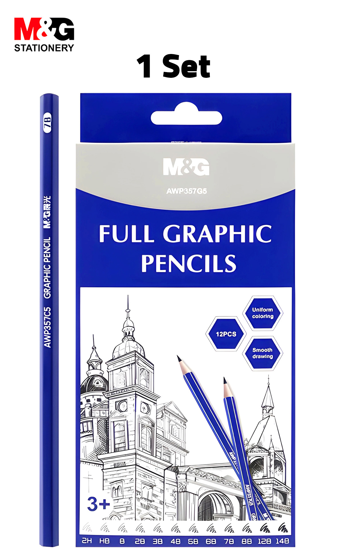 M&G full graphic drawing pencil set 12pcs 2H-14B Sketch Pencils Wholesale