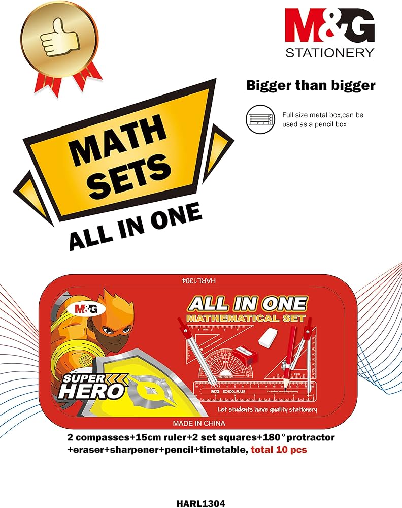 M&G HARL1304 math geometry compass set 10 Pieces Tin Box Wholesale